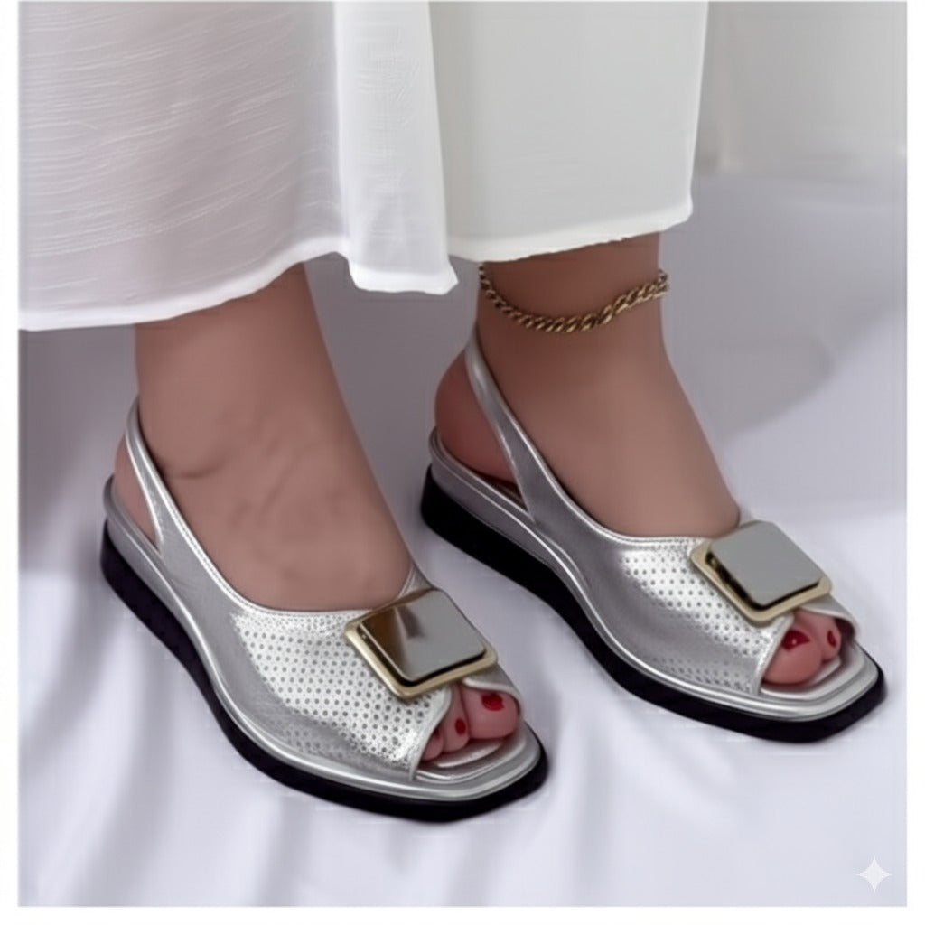 Beige Perforated Slingback Sandals