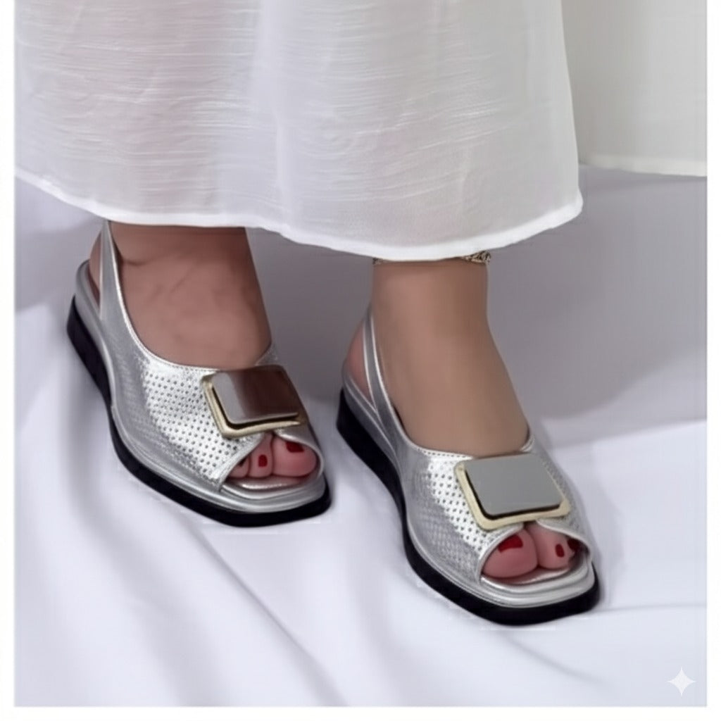 Beige Perforated Slingback Sandals