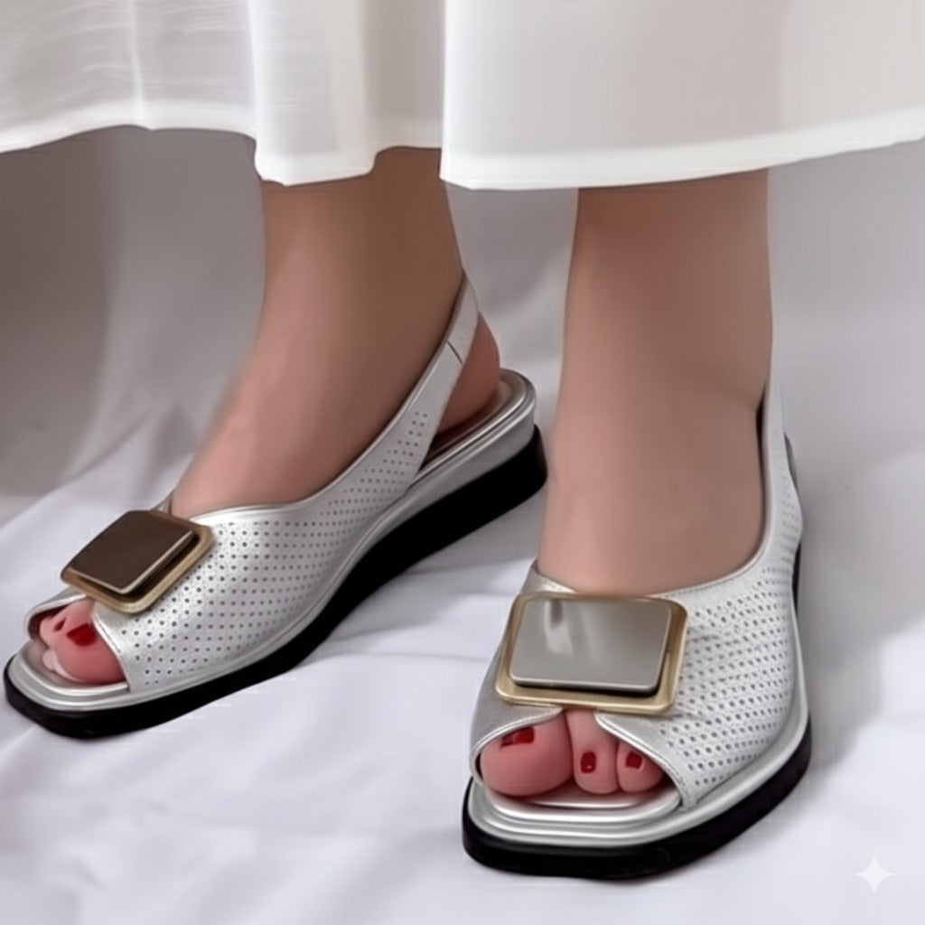 Beige Perforated Slingback Sandals