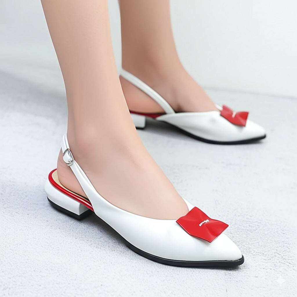 Slingback Flats With Red Bow