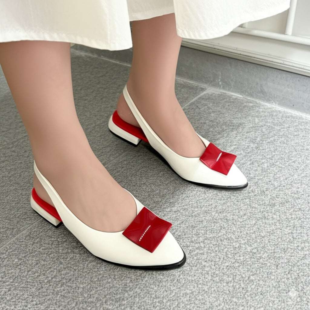 Slingback Flats With Red Bow