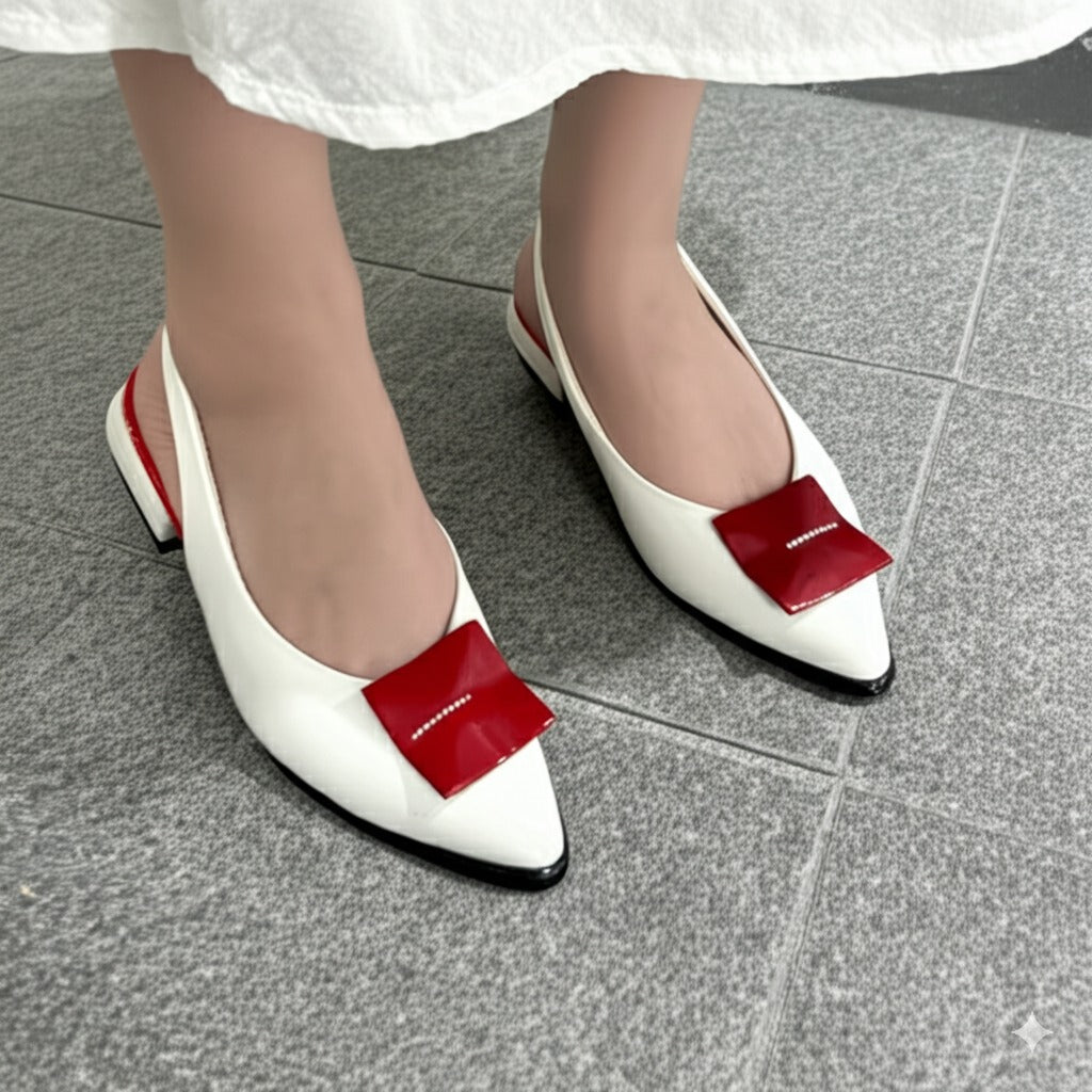 Slingback Flats With Red Bow