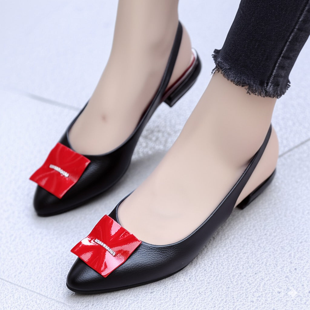 Slingback Flats With Red Bow