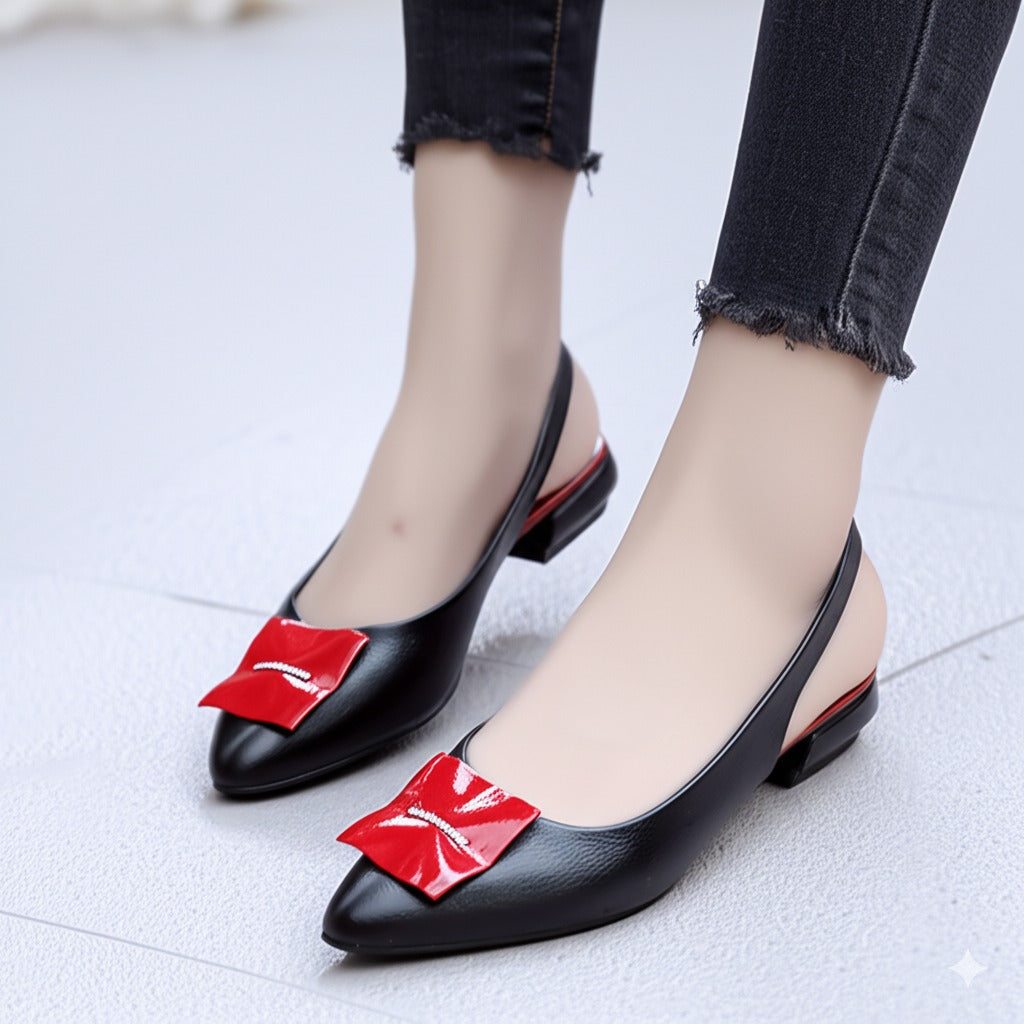 Slingback Flats With Red Bow