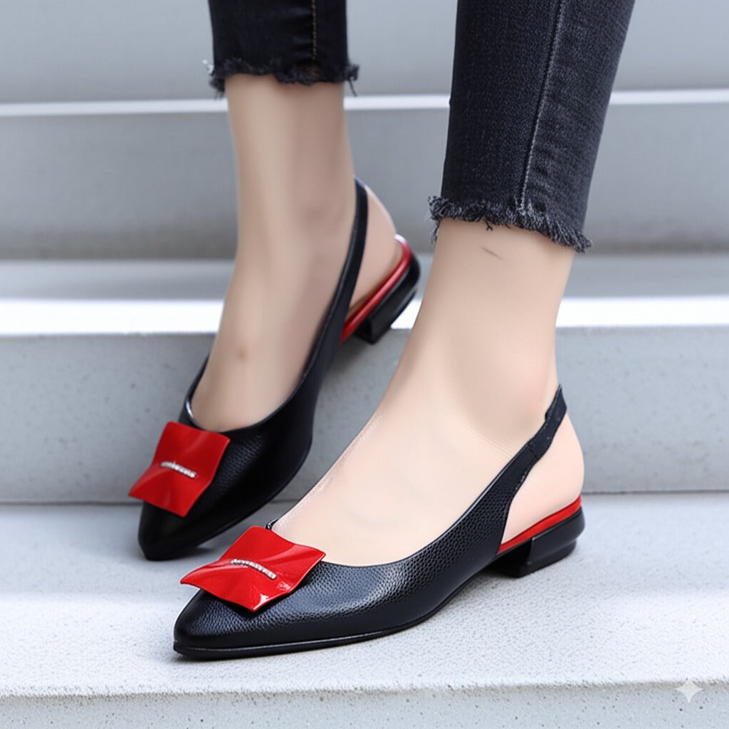 Slingback Flats With Red Bow