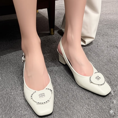 Leather Square - Toe Slingback Block Heels