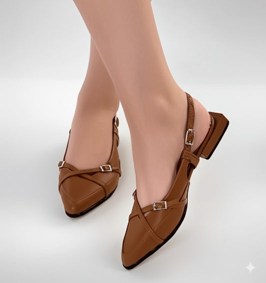 Pointed - Toe Cross - Strap Slingback Flats