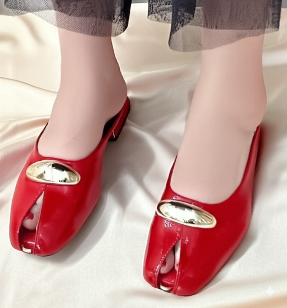 Square Toe Metal Embellished Mules