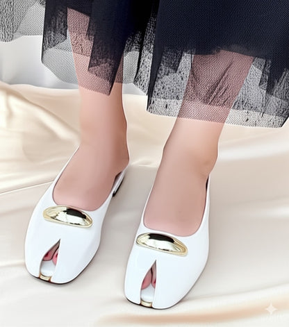 Square Toe Metal Embellished Mules