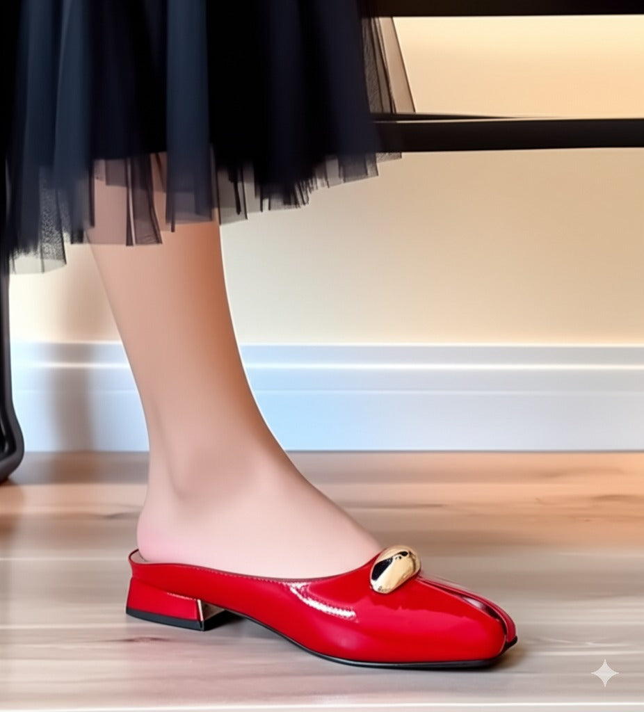 Square Toe Metal Embellished Mules