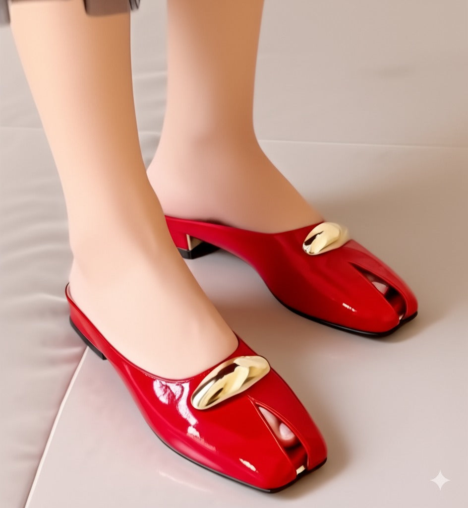 Square Toe Metal Embellished Mules