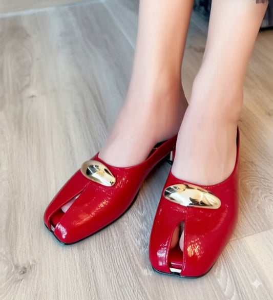 Square Toe Metal Embellished Mules