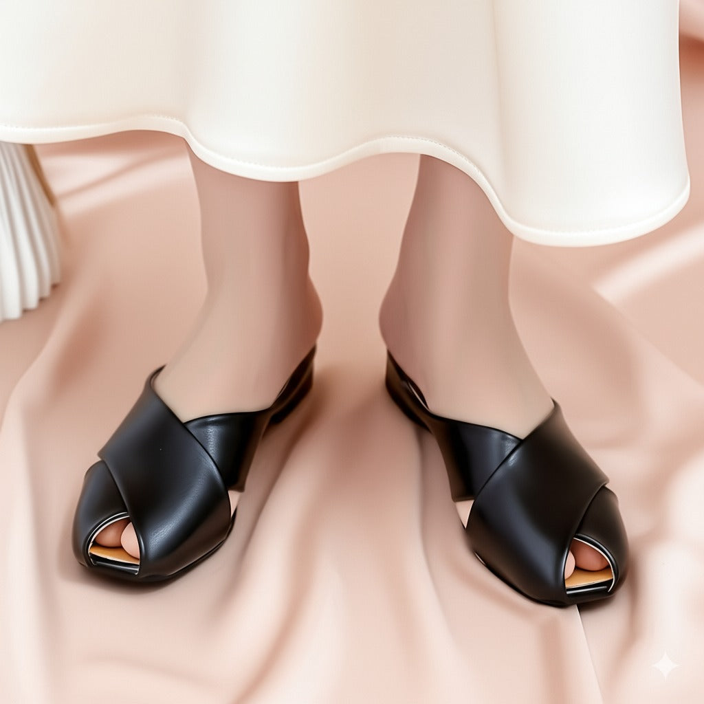 Cross Strap Split Toe Leather Flats