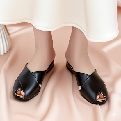 Cross Strap Split Toe Leather Flats