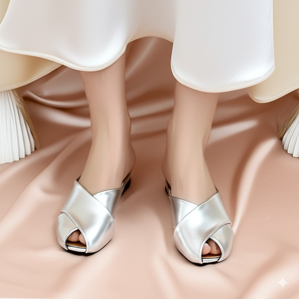 Cross Strap Split Toe Leather Flats