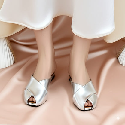 Cross Strap Split Toe Leather Flats