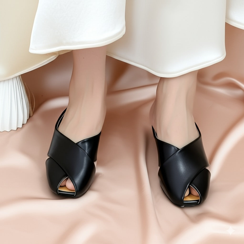 Cross Strap Split Toe Leather Flats