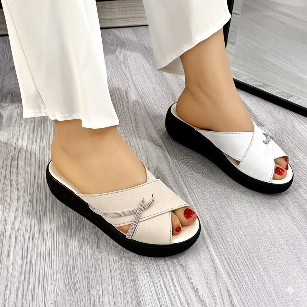 Two - Tone Platform Slide Sandals
