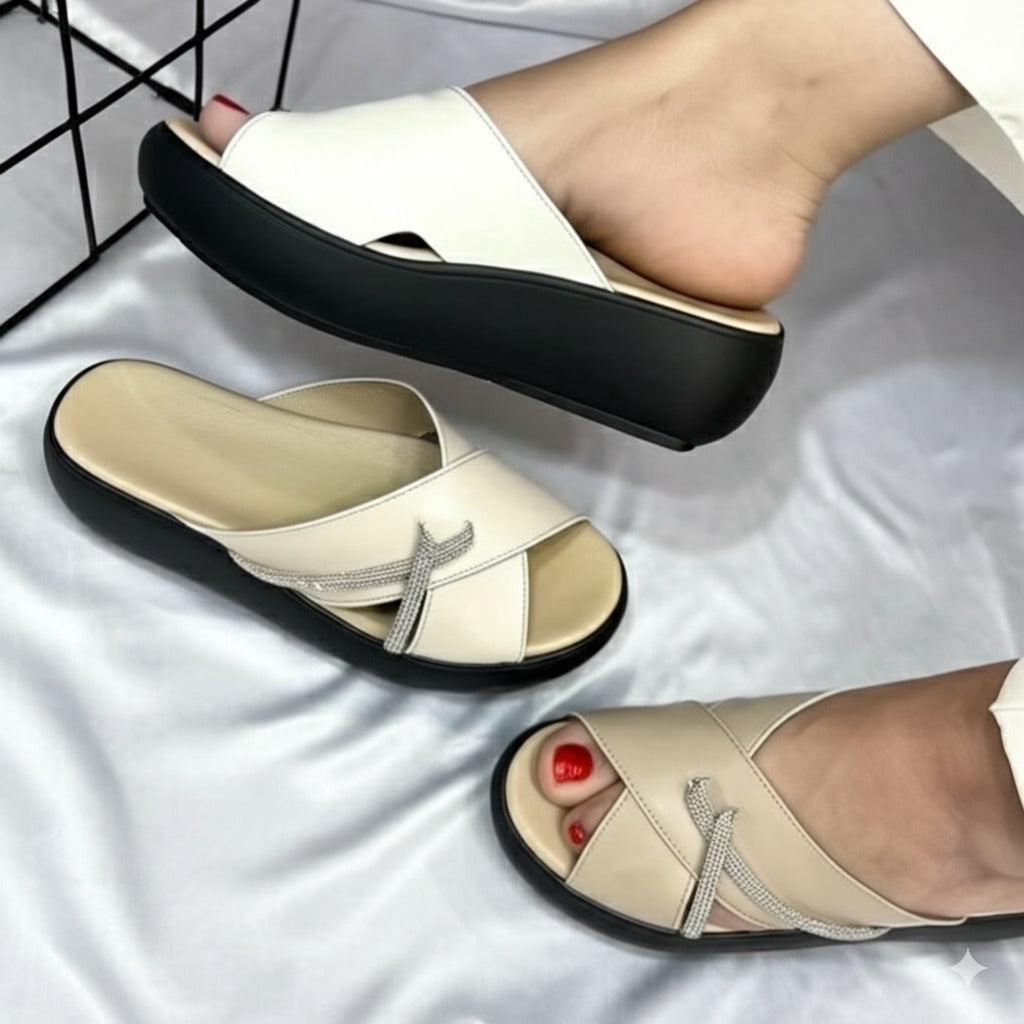 Two - Tone Platform Slide Sandals