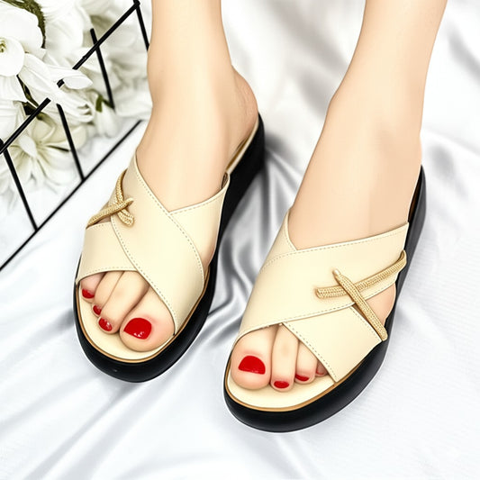 Two - Tone Platform Slide Sandals