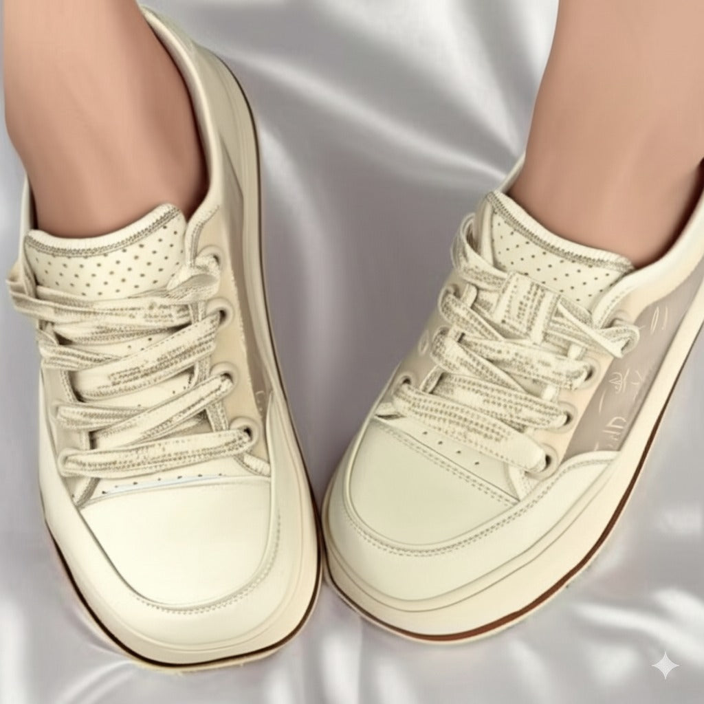 Beige Logo Print Platform Sneakers