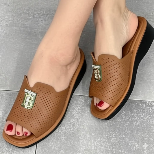 Perforated Open Toe Platform Slide Sandals