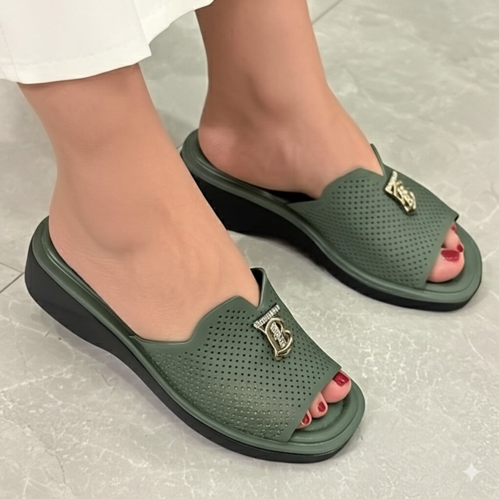 Perforated Open Toe Platform Slide Sandals