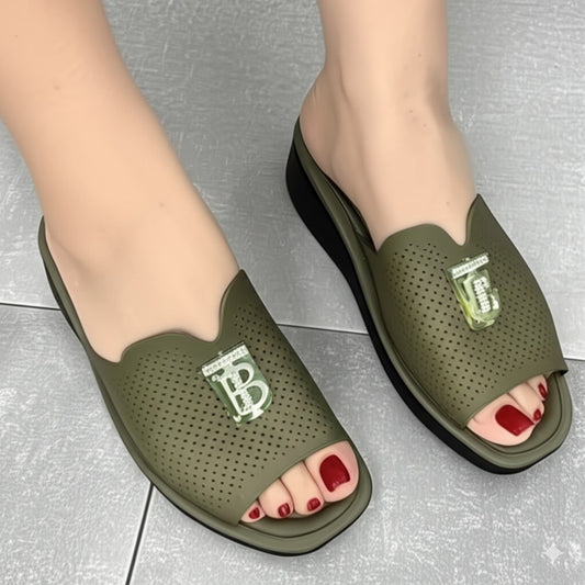 Perforated Open Toe Platform Slide Sandals