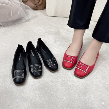 Metallic Buckle Flat Shoes
