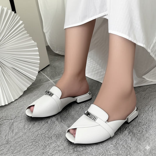 Leather Peep - Toe Mules