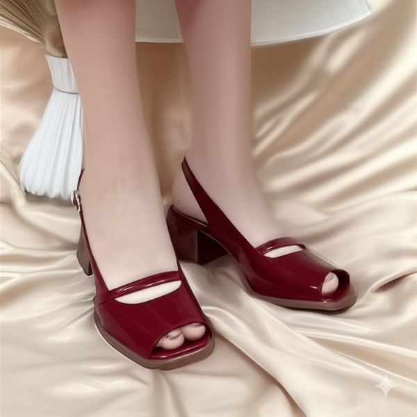 Double Strap Peep Toe Block Heel Sandals