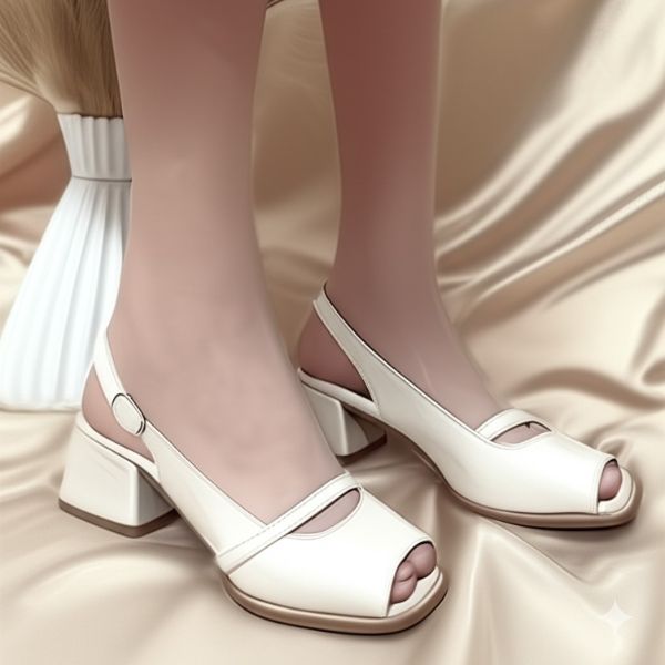 Double Strap Peep Toe Block Heel Sandals