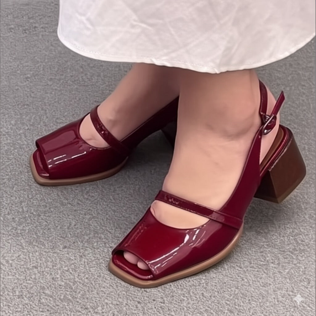 Double Strap Peep Toe Block Heel Sandals