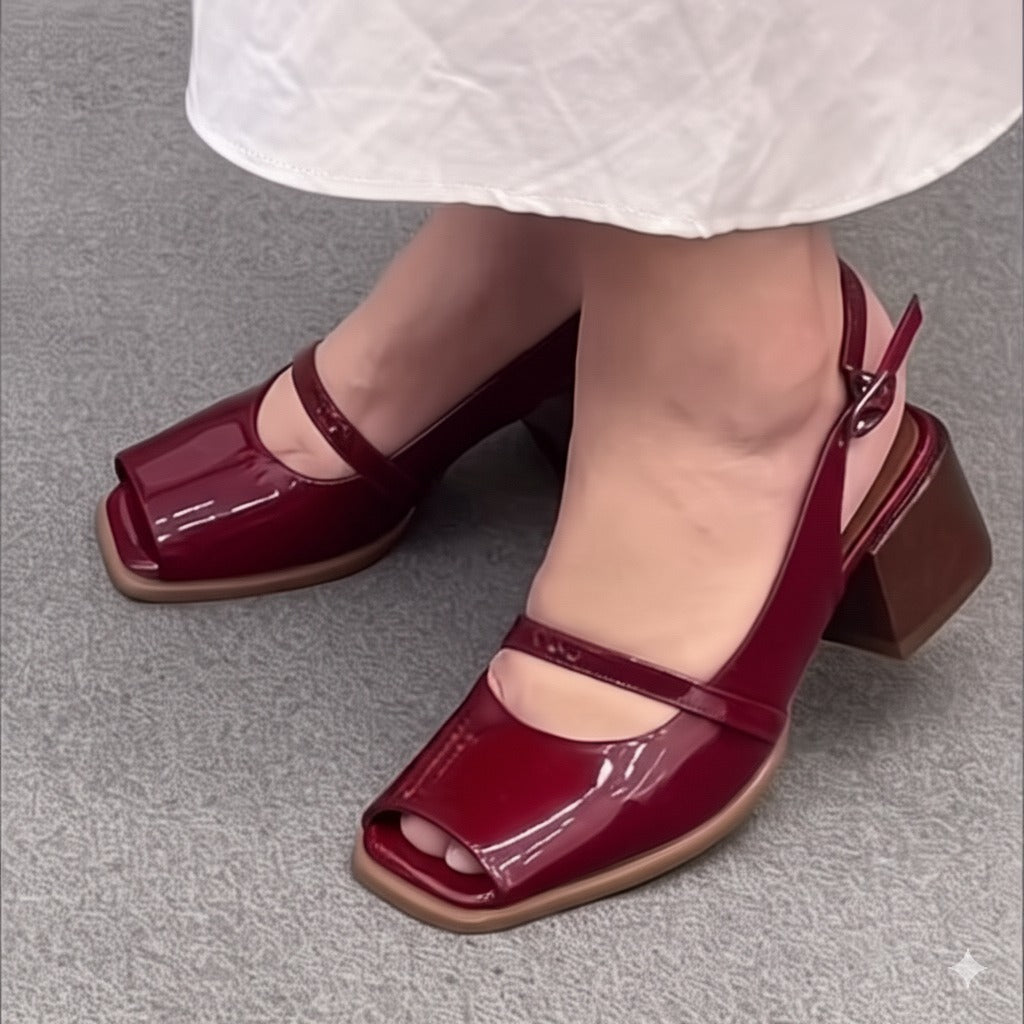 Double Strap Peep Toe Block Heel Sandals