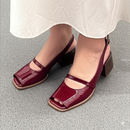 Double Strap Peep Toe Block Heel Sandals