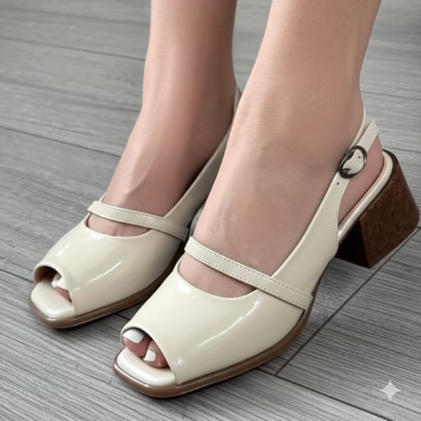 Double Strap Peep Toe Block Heel Sandals