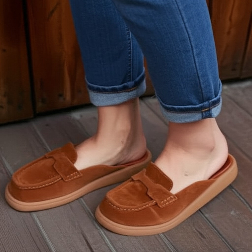 Suede Slip On Mule Loafers