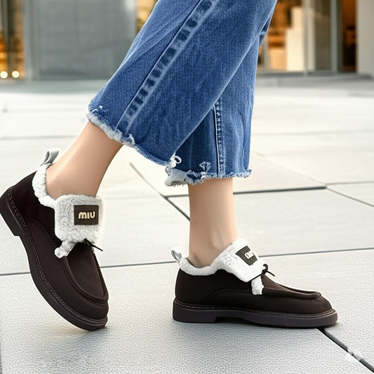 Fuzzy Trim Slip On Loafers