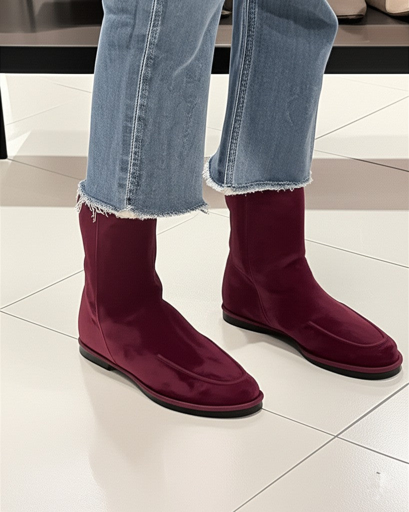 Suede Zip Up Mid Calf Boots