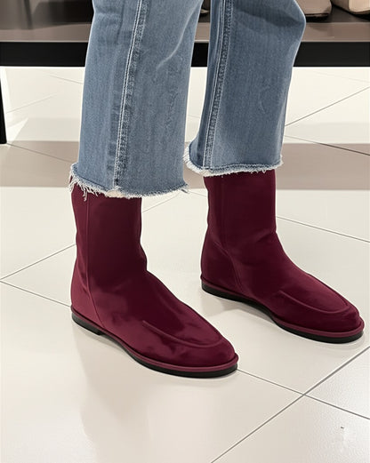 Suede Zip Up Mid Calf Boots