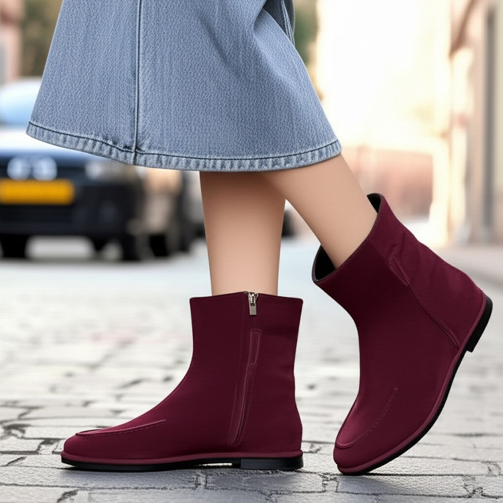 Suede Zip Up Mid Calf Boots