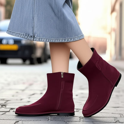 Suede Zip Up Mid Calf Boots