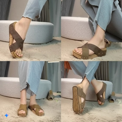 Rustic Brown Studded Wedge Sandals