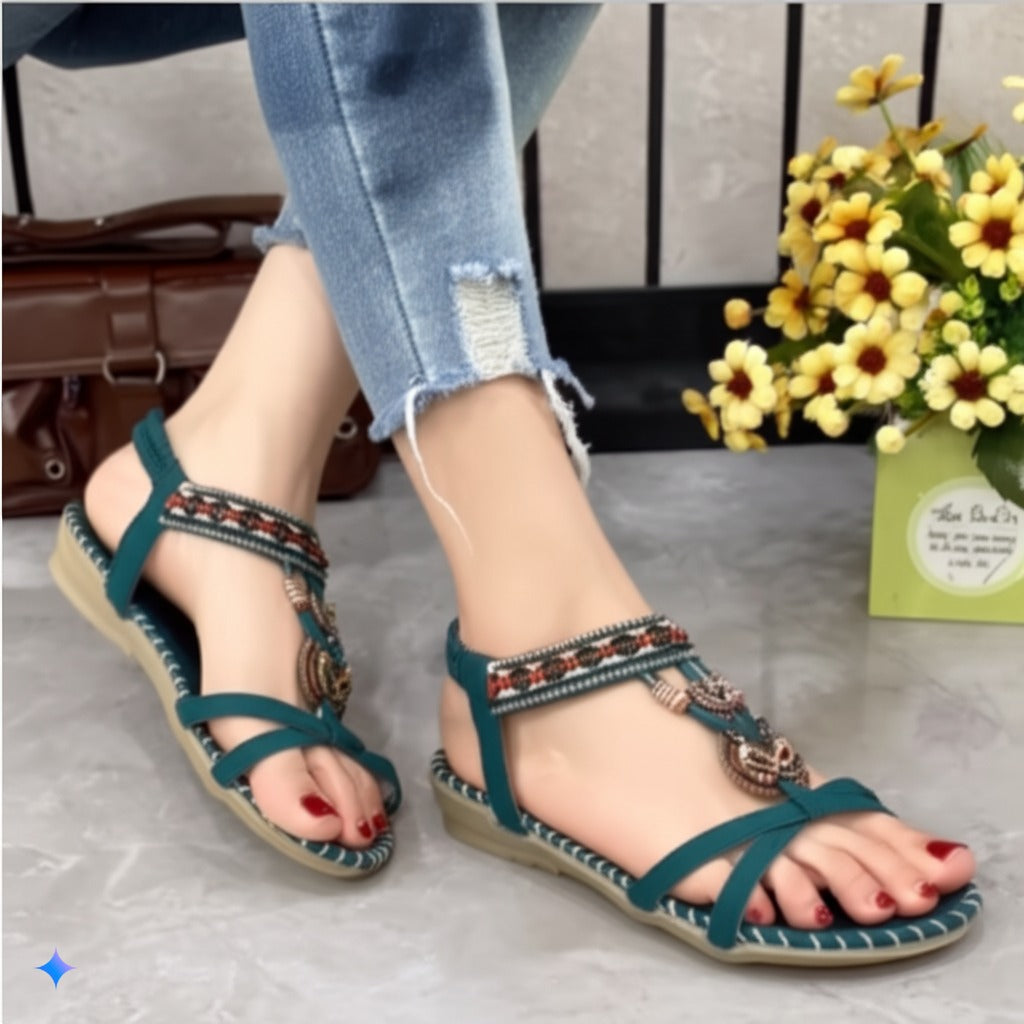 Chic Embellished Green Strappy Sandals