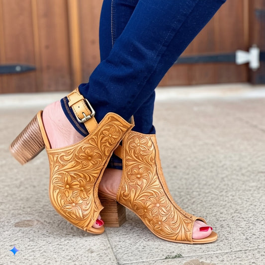Embroidered Peep - Toe Ankle Booties