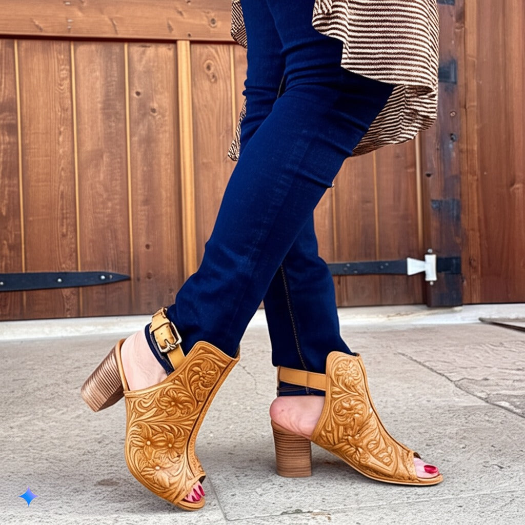 Embroidered Peep - Toe Ankle Booties