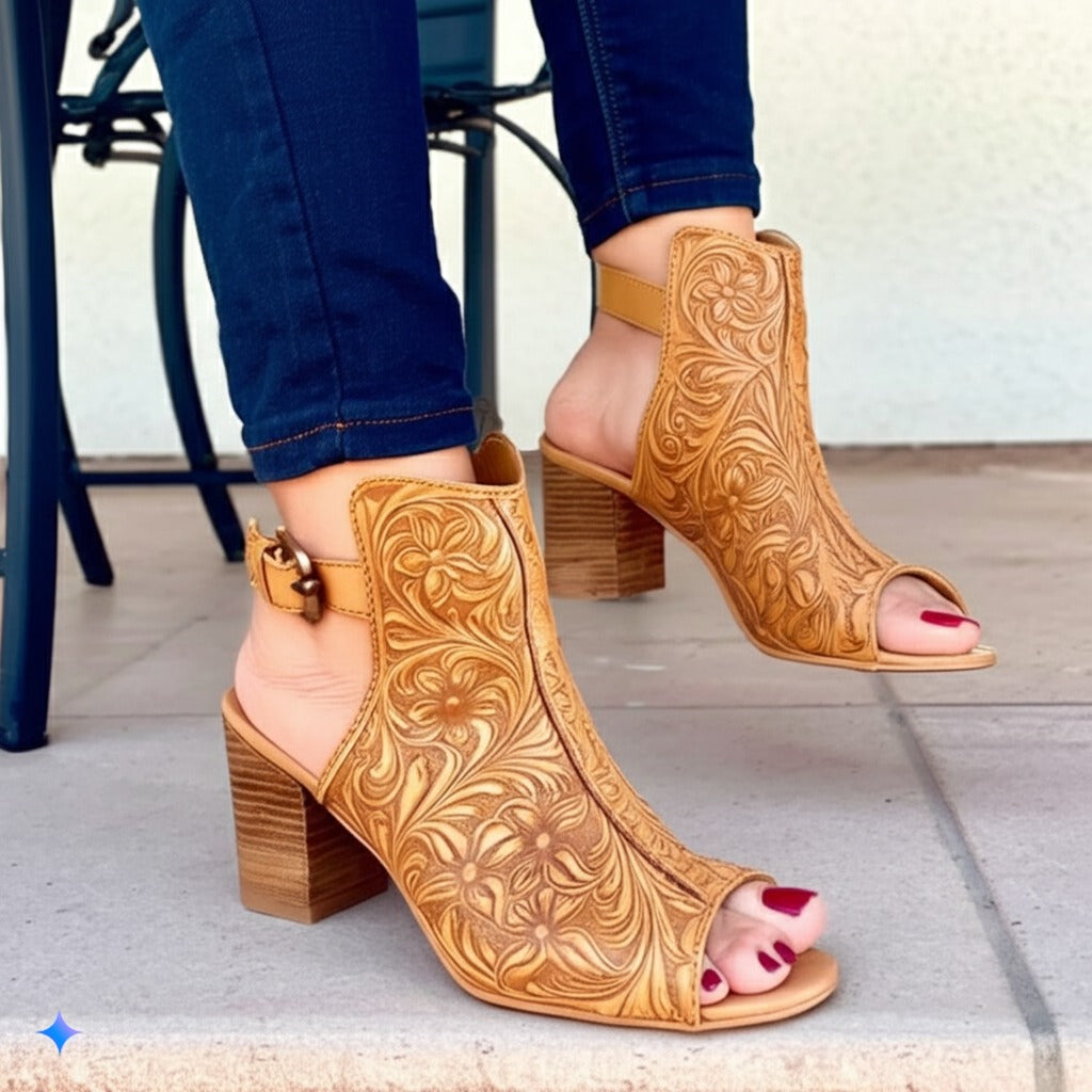 Embroidered Peep - Toe Ankle Booties