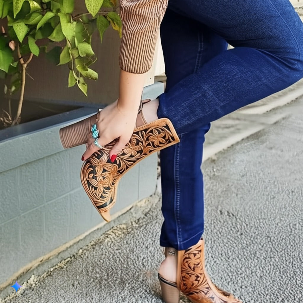 Embroidered Peep - Toe Ankle Booties