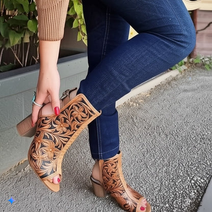 Embroidered Peep - Toe Ankle Booties