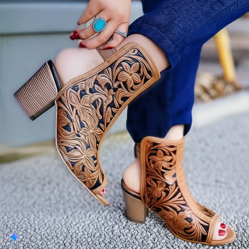 Embroidered Peep - Toe Ankle Booties